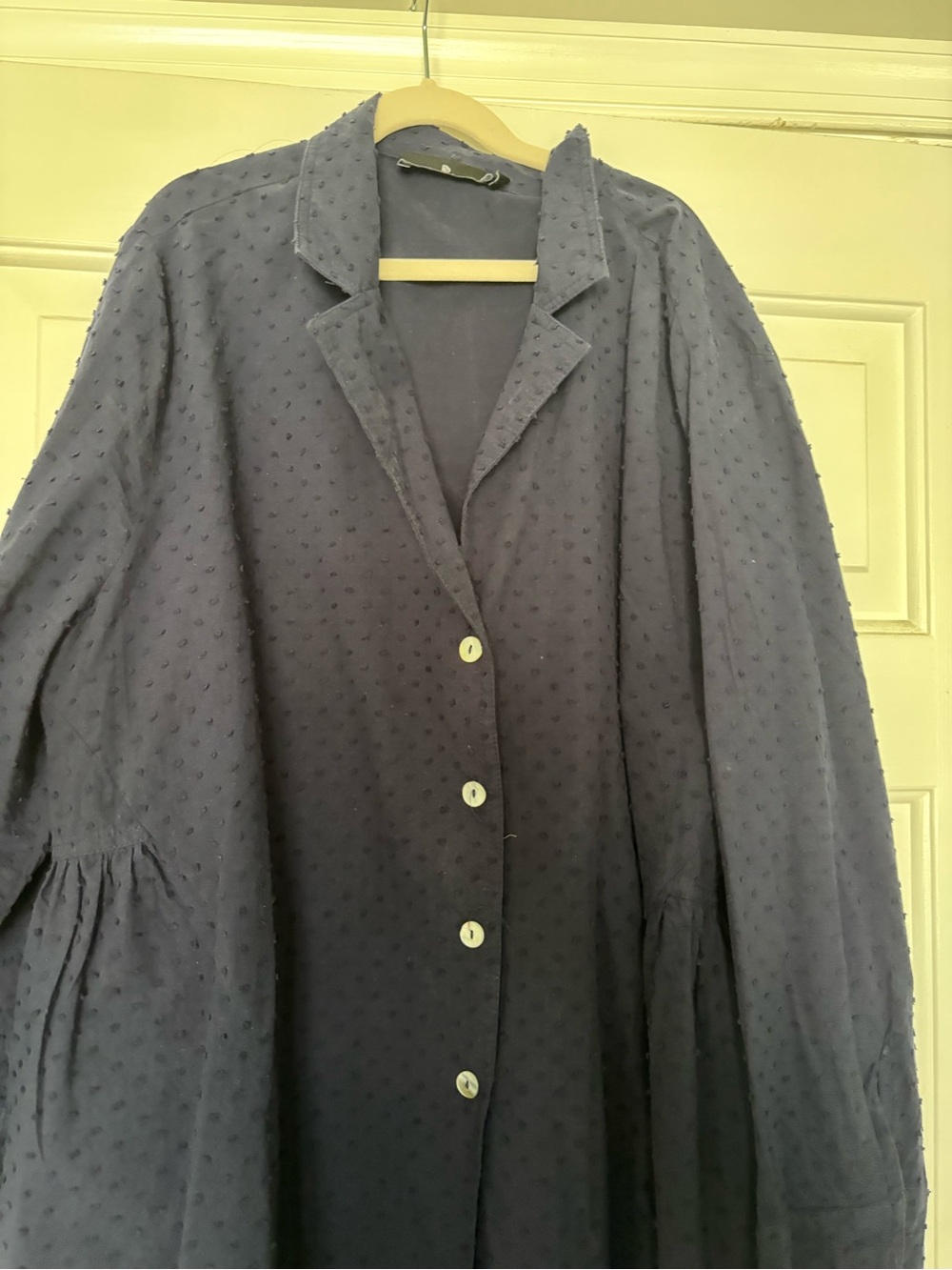 Pomander Place Navy Textured Button-Front top - Picture 2 of 5